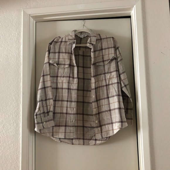 🌟LAST CALL! 100% Cotton Old Navy Checkered Blouse (Petite Medium) - Picture 2 of 5